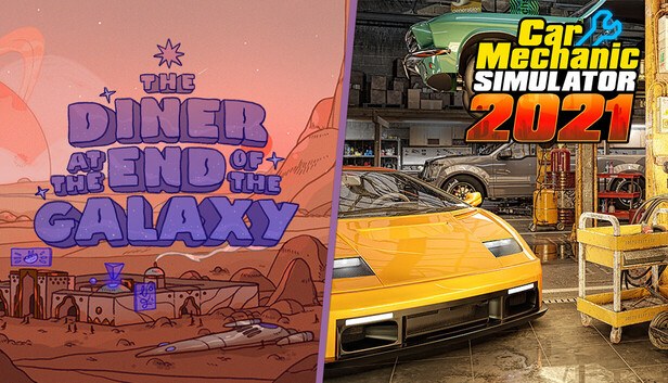 The Diner at the End of the Galaxy and Car Mechanic Simulator 2021 cover art
